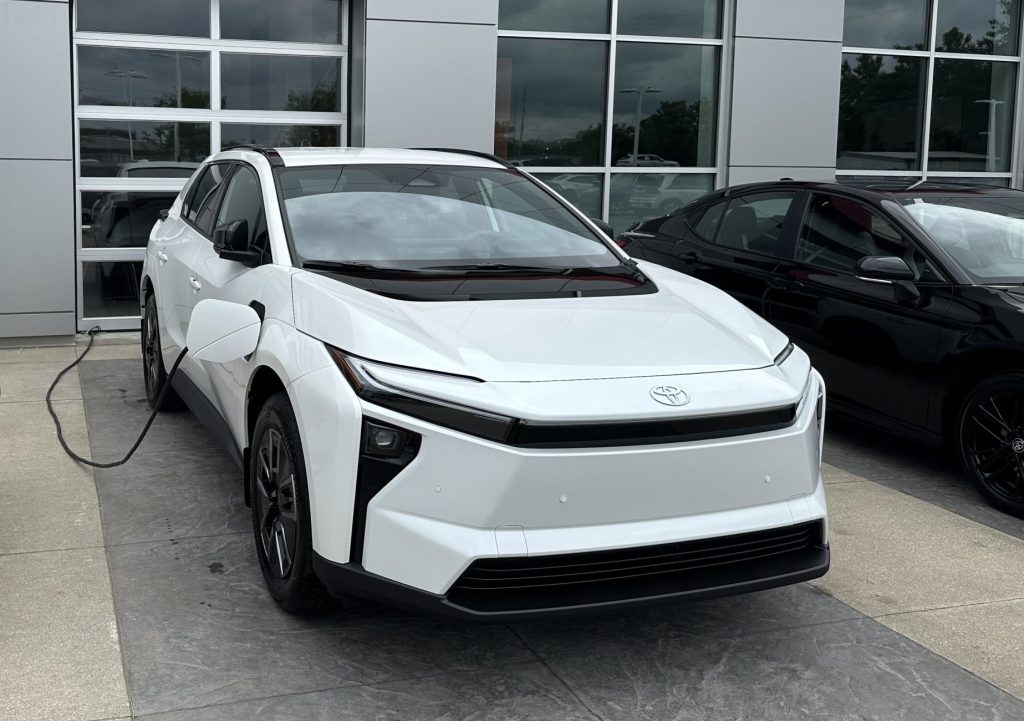 Our Toyota bZ XLE AWD charging at the dealership. Photo by J.D. Ortiz